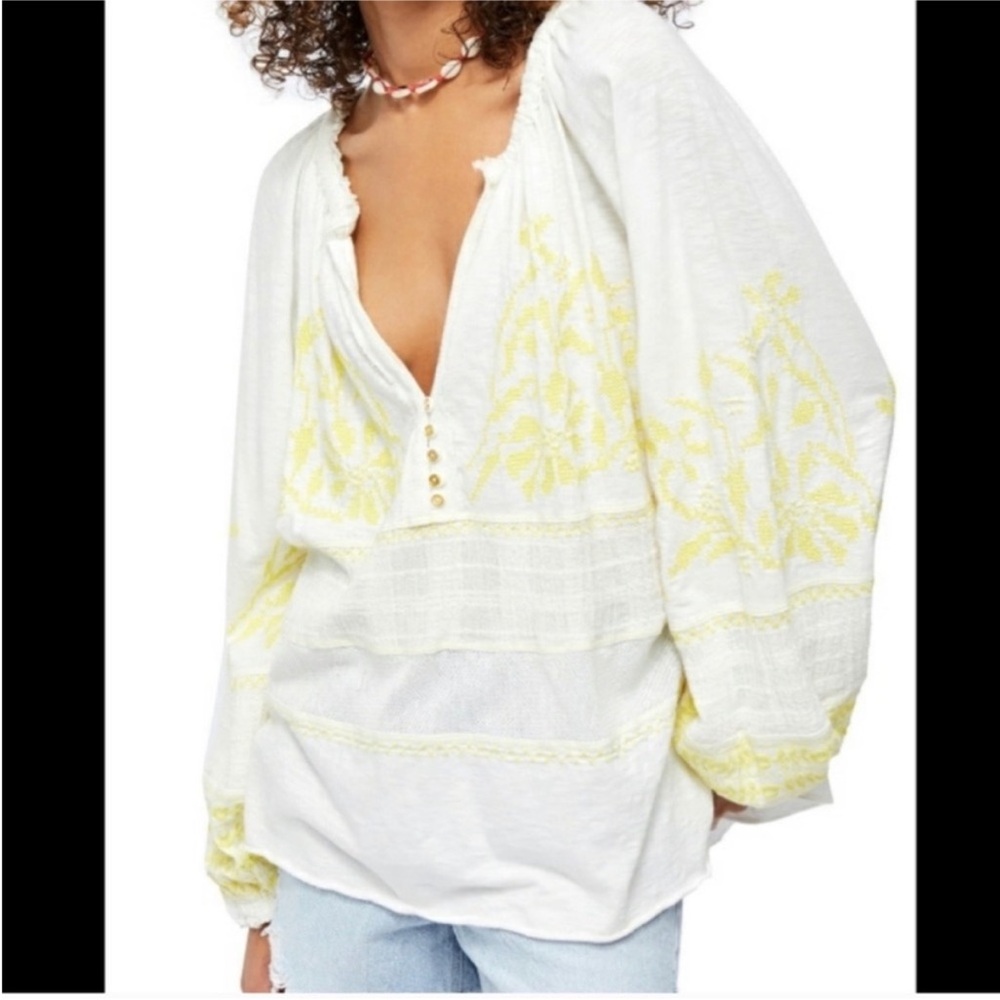 Free people Yellow Embroidered Women's Top